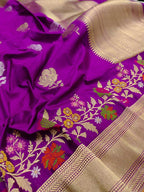 Purple Handloom Banarasi Pure Katan Silk Meenakari Saree - Luxurion World