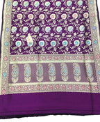 Purple Handloom Banarasi Pure Katan Silk Meenakari Saree - Luxurion World