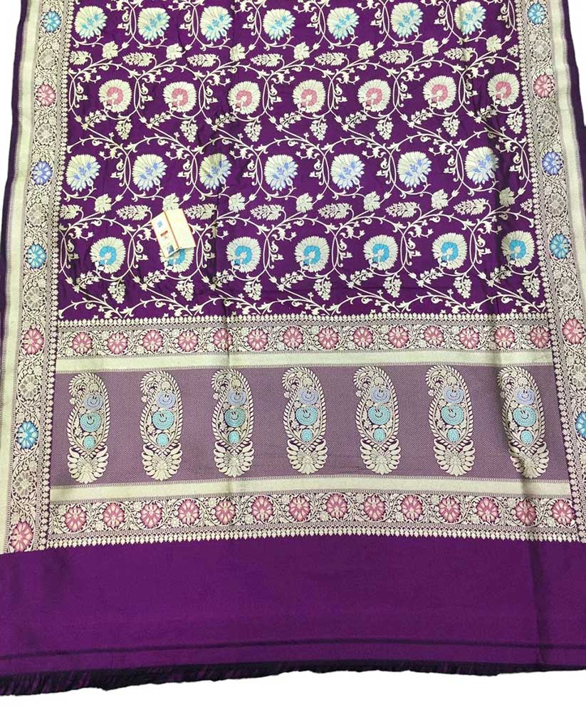 Purple Handloom Banarasi Pure Katan Silk Meenakari Saree - Luxurion World