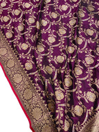Purple Handloom Banarasi Pure Katan Silk Saree - Luxurion World
