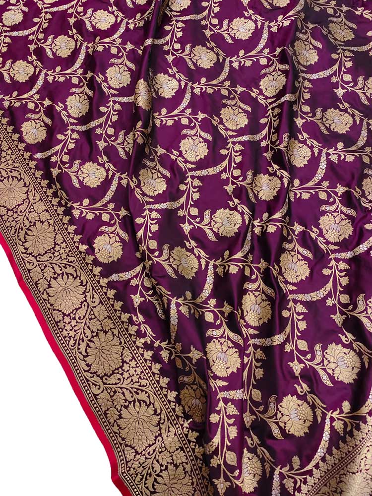 Purple Handloom Banarasi Pure Katan Silk Saree - Luxurion World