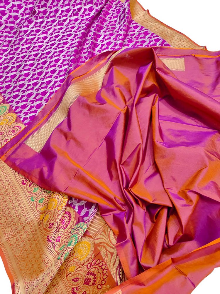 Purple Handloom Banarasi Pure Katan Silk Saree - Luxurion World
