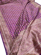 Purple Handloom Banarasi Pure Katan Silk Saree - Luxurion World