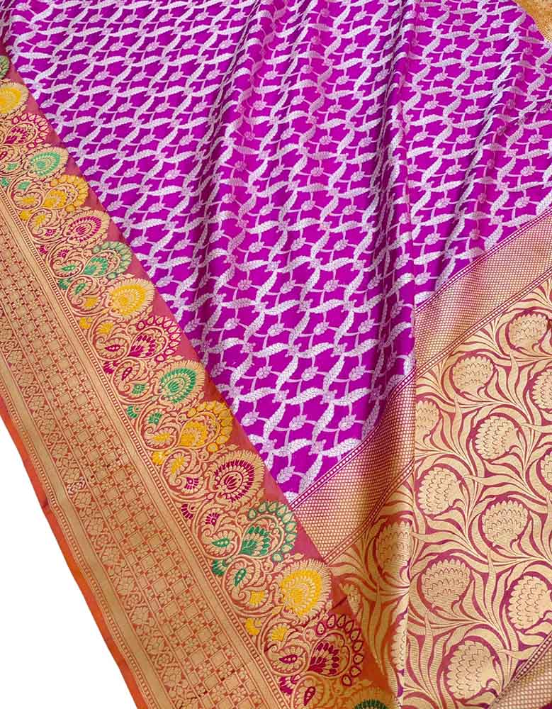 Purple Handloom Banarasi Pure Katan Silk Saree - Luxurion World