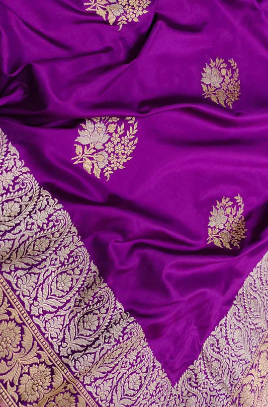 Purple Handloom Banarasi Pure Katan Silk Saree - Luxurion World