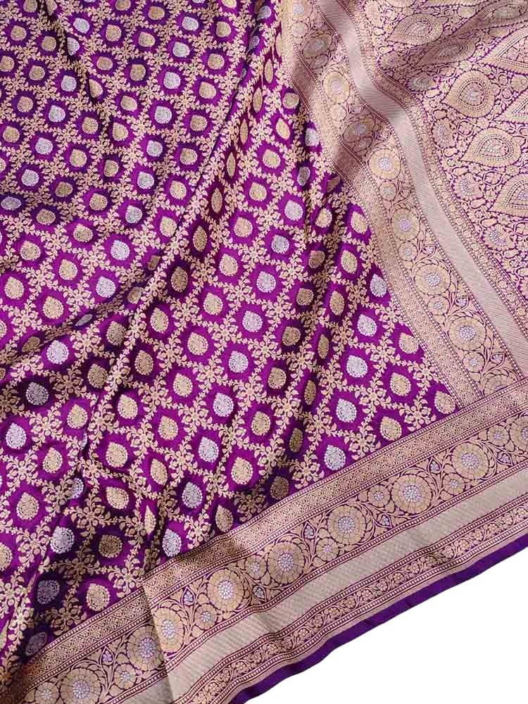 Purple Handloom Banarasi Pure Katan Silk Saree - Luxurion World