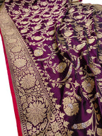 Purple Handloom Banarasi Pure Katan Silk Saree - Luxurion World