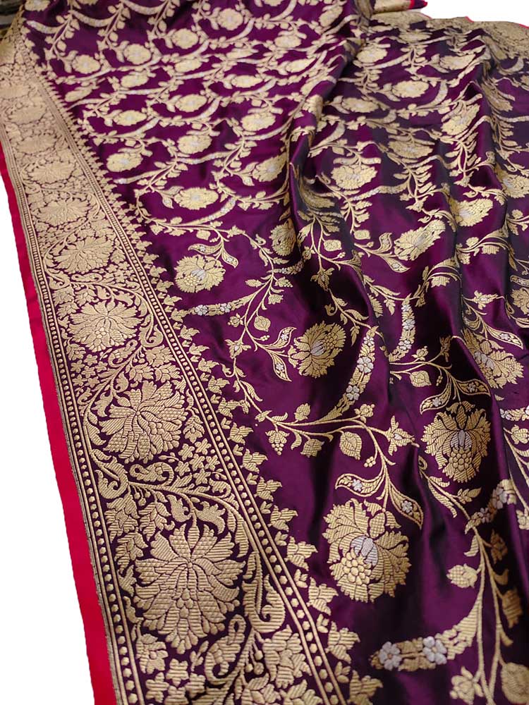 Purple Handloom Banarasi Pure Katan Silk Saree - Luxurion World