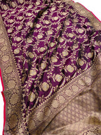 Purple Handloom Banarasi Pure Katan Silk Saree - Luxurion World