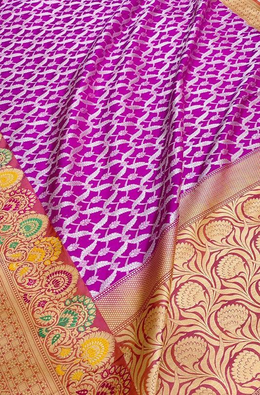 Purple Handloom Banarasi Pure Katan Silk Saree - Luxurion World