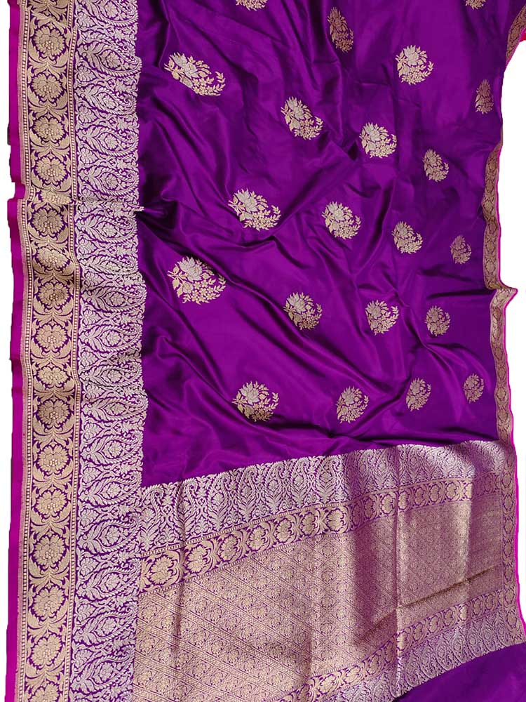 Purple Handloom Banarasi Pure Katan Silk Saree - Luxurion World