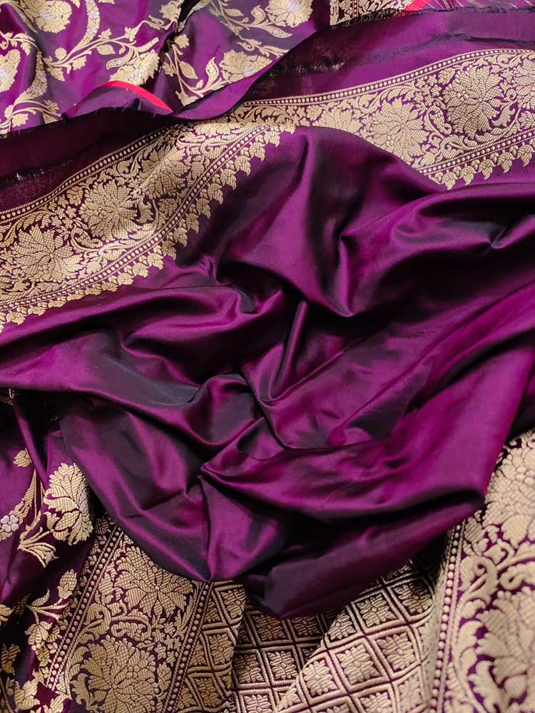 Purple Handloom Banarasi Pure Katan Silk Saree - Luxurion World