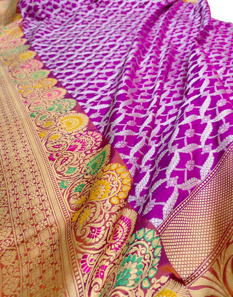 Purple Handloom Banarasi Pure Katan Silk Saree - Luxurion World