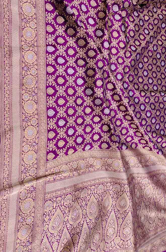 Purple Handloom Banarasi Pure Katan Silk Saree - Luxurion World
