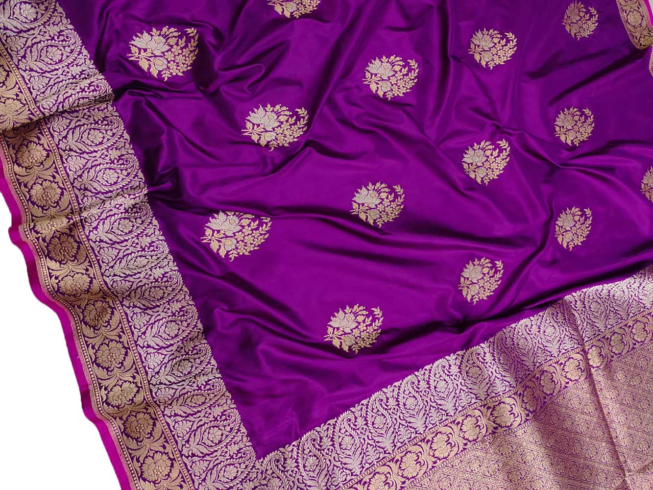 Purple Handloom Banarasi Pure Katan Silk Saree - Luxurion World