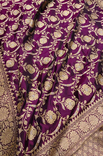 Purple Handloom Banarasi Pure Katan Silk Saree - Luxurion World