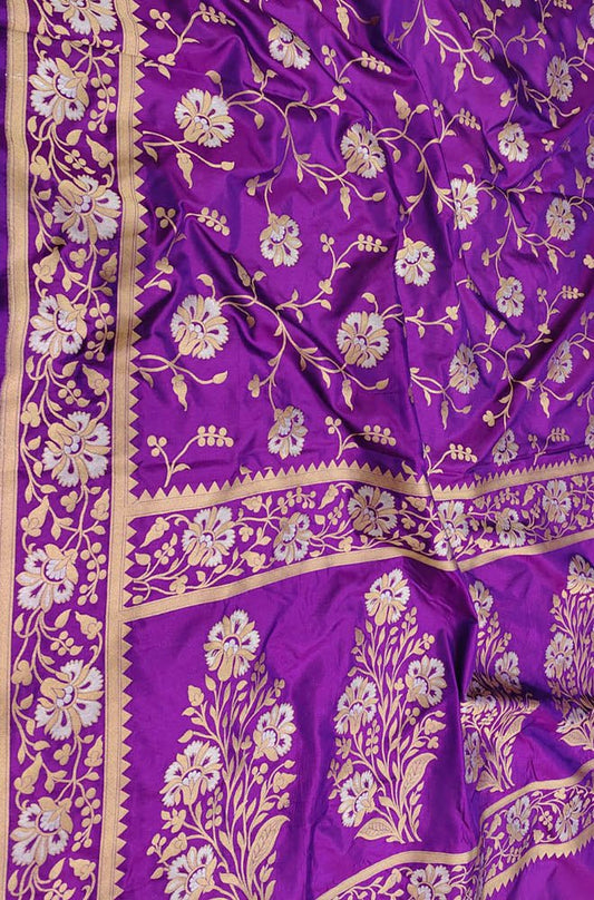 Purple Handloom Banarasi Pure Katan Silk Sona Roopa Dupatta