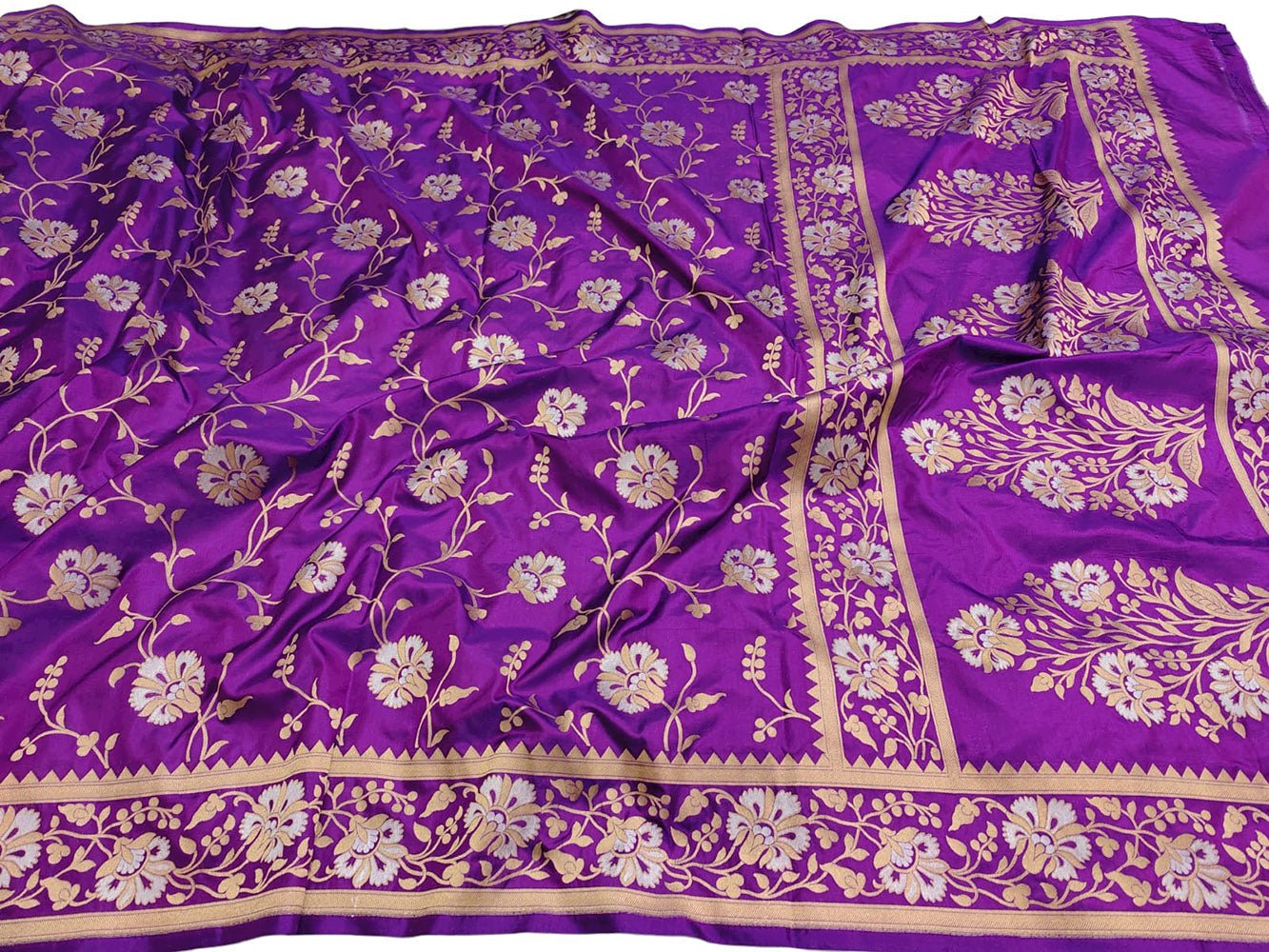 Purple Handloom Banarasi Pure Katan Silk Sona Roopa Dupatta - Luxurion World