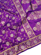 Purple Handloom Banarasi Pure Katan Silk Sona Roopa Dupatta - Luxurion World