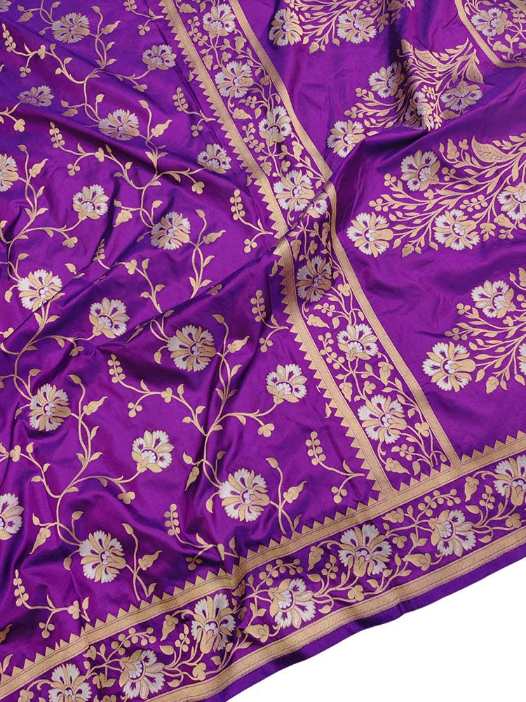 Purple Handloom Banarasi Pure Katan Silk Sona Roopa Dupatta - Luxurion World
