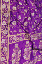 Purple Handloom Banarasi Pure Katan Silk Sona Roopa Saree - Luxurion World