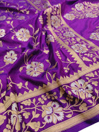 Purple Handloom Banarasi Pure Katan Silk Sona Roopa Saree - Luxurion World
