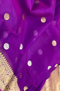 Purple Handloom Banarasi Pure Kora Silk Chand Boota Design Saree - Luxurion World