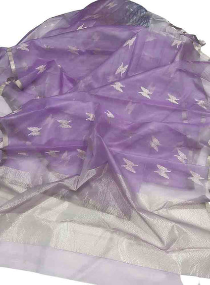 Purple Handloom Chanderi Pure Katan Organza Silk Saree - Luxurion World