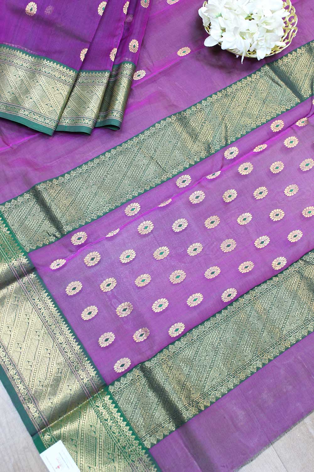 Purple Handloom Chanderi Pure Katan Silk Saree - Luxurion World