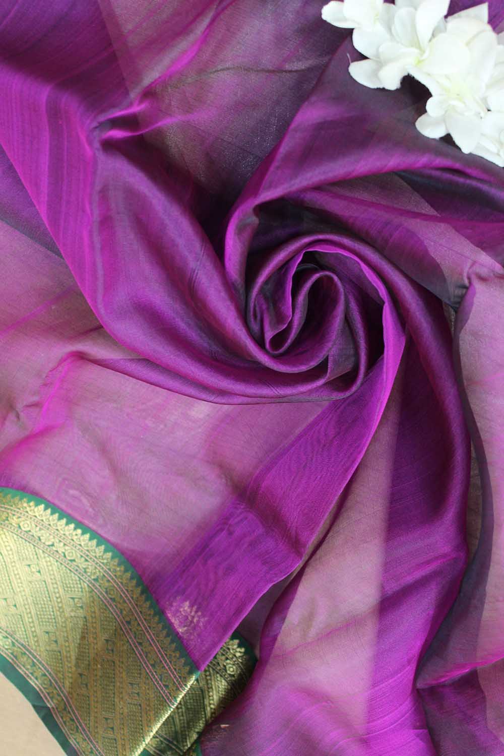 Purple Handloom Chanderi Pure Katan Silk Saree - Luxurion World