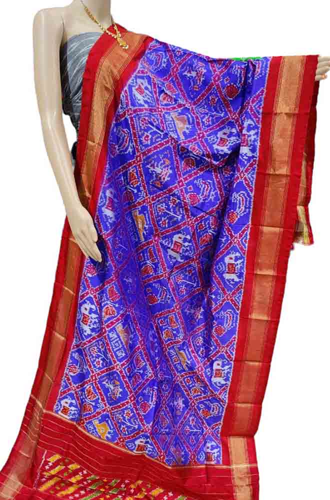 Purple Handloom Ikat Pure Silk Dupatta - Luxurion World