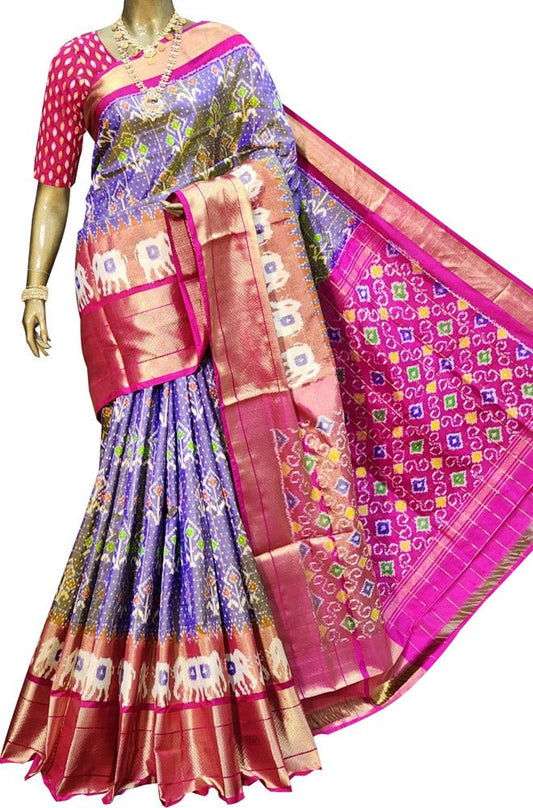 Purple Handloom Ikat Pure Silk Saree - Luxurion World