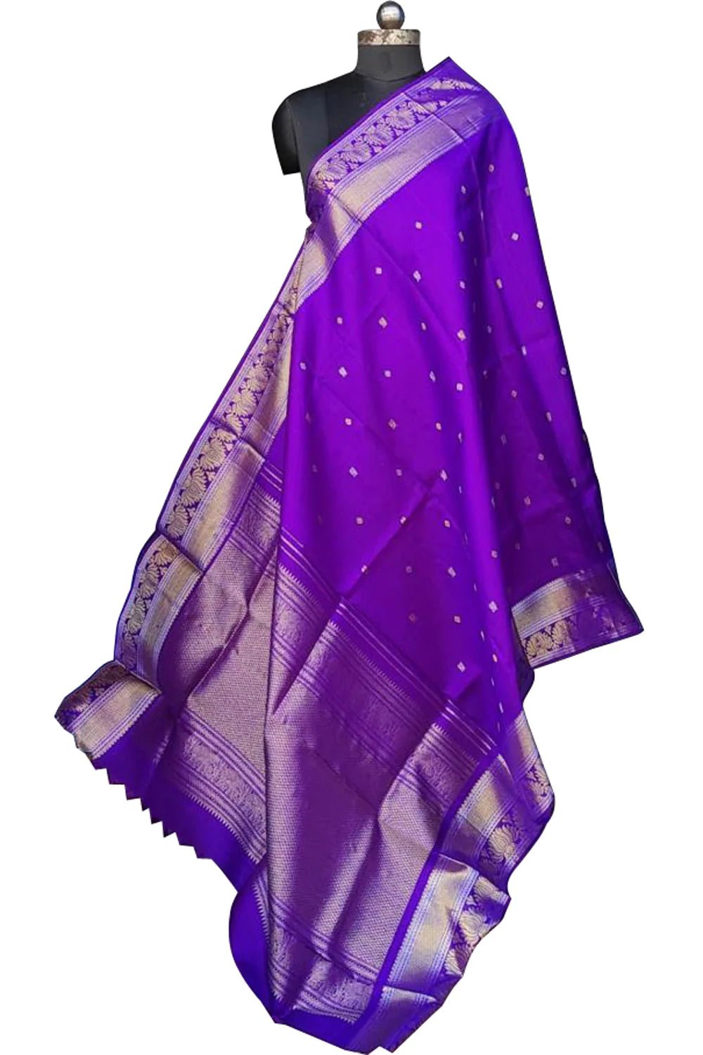 Purple Handloom Kanjeevaram Pure Silk Dupatta - Luxurion World