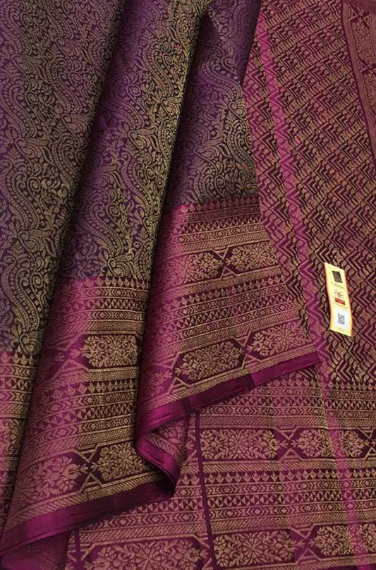 Purple Handloom Kanjeevaram Pure Silk Saree - Luxurion World