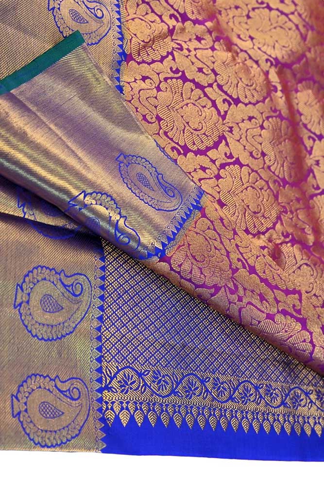 Purple Handloom Kanjeevaram Pure Silk Saree - Luxurion World
