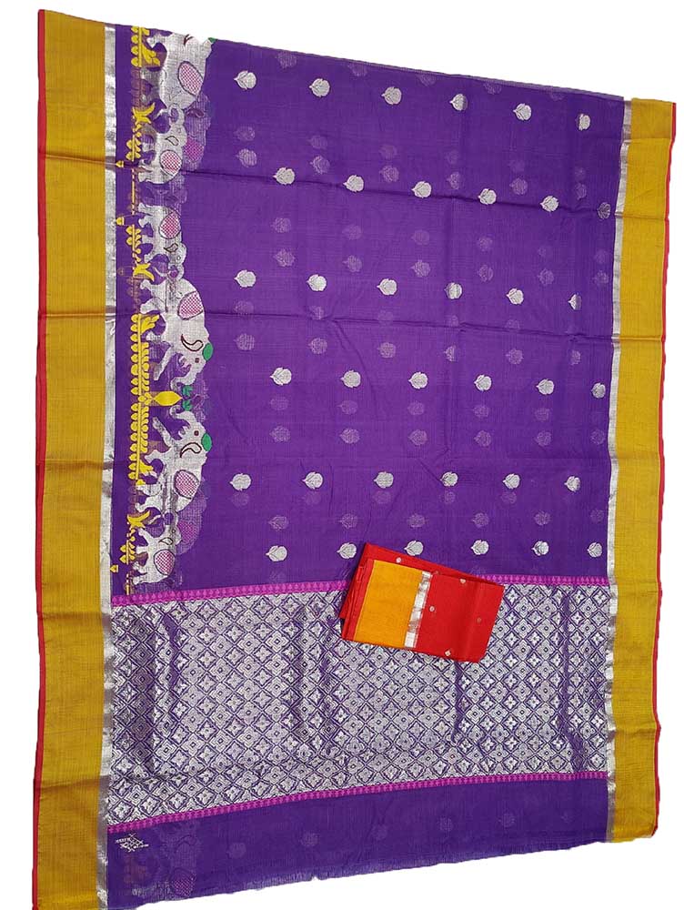 Purple Handloom Kota Doria Real Zari Elephant Deasign Saree - Luxurion World