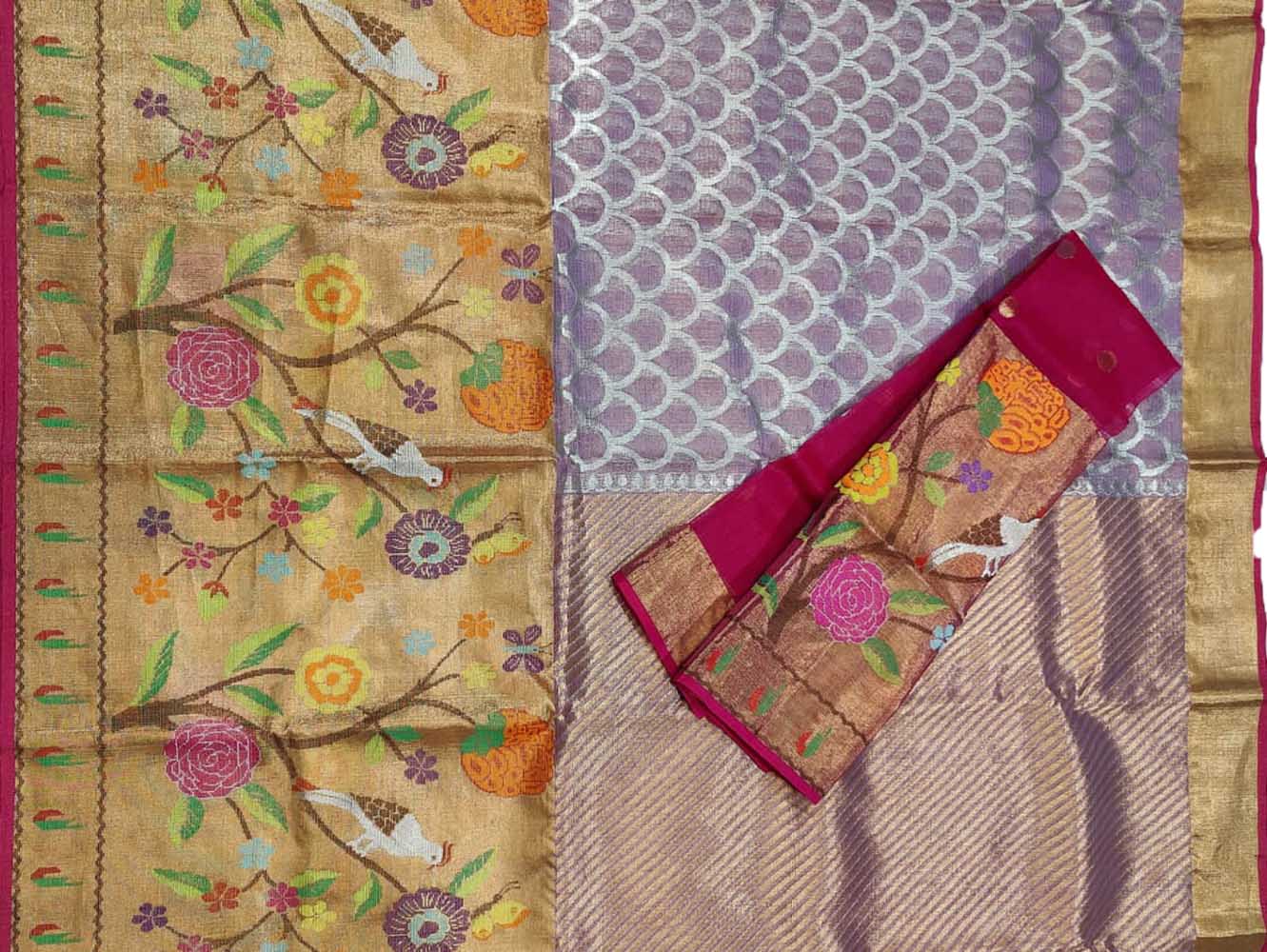 Purple Handloom Kota Doria Real Zari Paithani Border Saree - Luxurion World