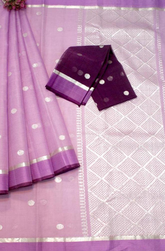 Purple Handloom Kota Doria Real Zari Saree - Luxurion World