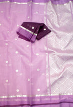 Purple Handloom Kota Doria Real Zari Saree - Luxurion World