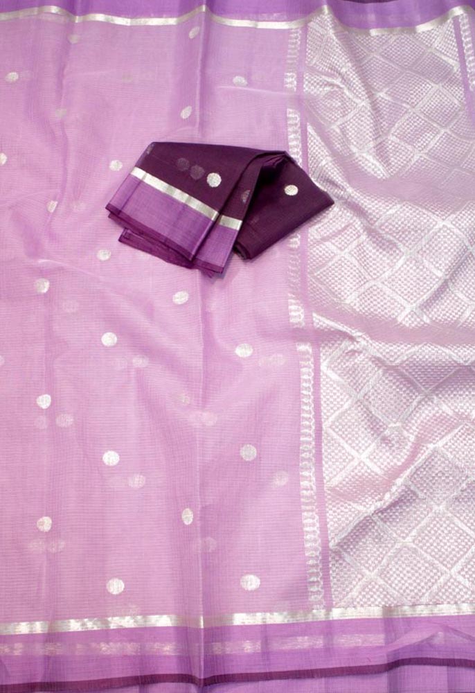 Purple Handloom Kota Doria Real Zari Saree - Luxurion World