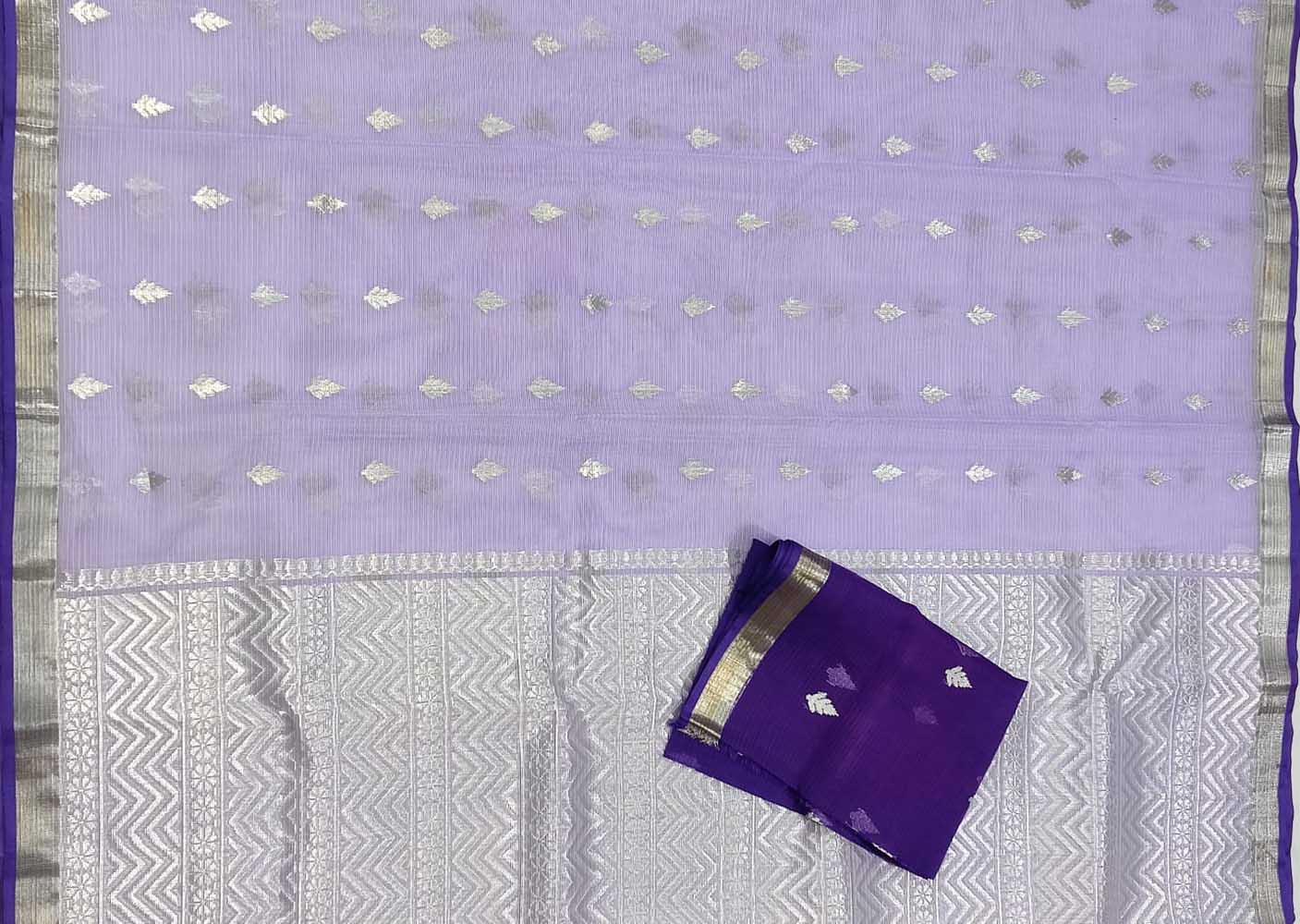 Purple Handloom Kota Doria Real Zari Saree - Luxurion World