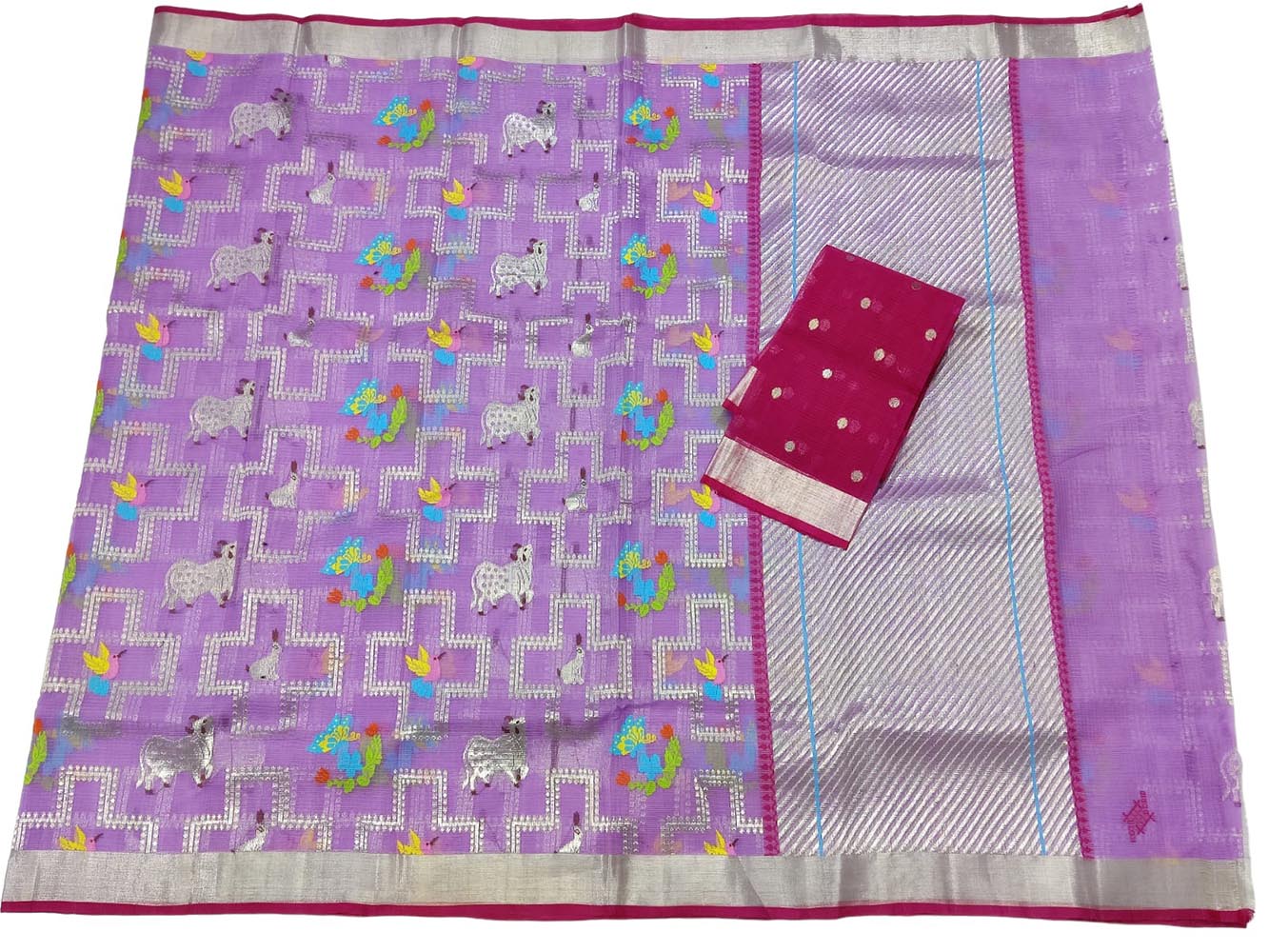 Purple Handloom Kota Doria Real Zari Saree - Luxurion World