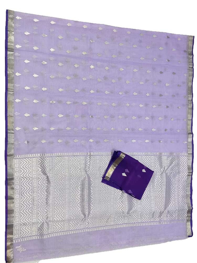 Purple Handloom Kota Doria Real Zari Saree - Luxurion World
