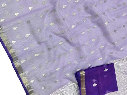 Purple Handloom Kota Doria Real Zari Saree - Luxurion World