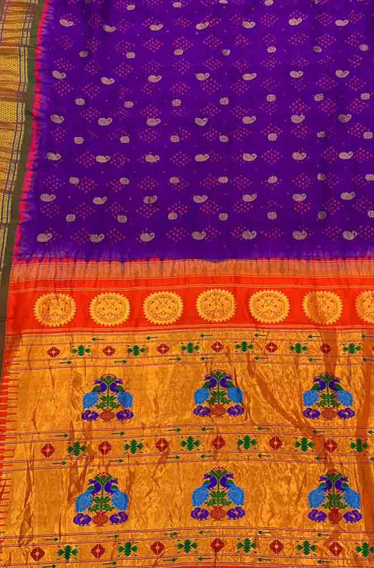 Purple Paithani Bandhani Pure Silk Saree - Luxurion World