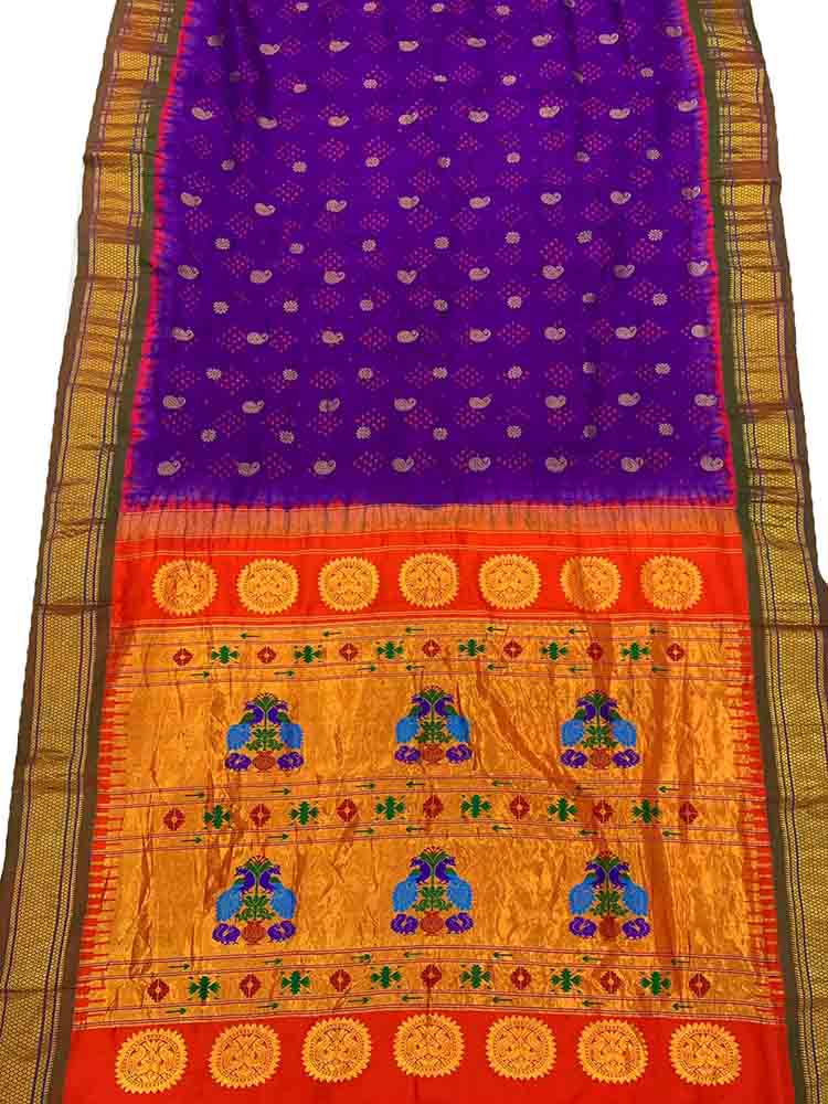 Purple Paithani Bandhani Pure Silk Saree - Luxurion World