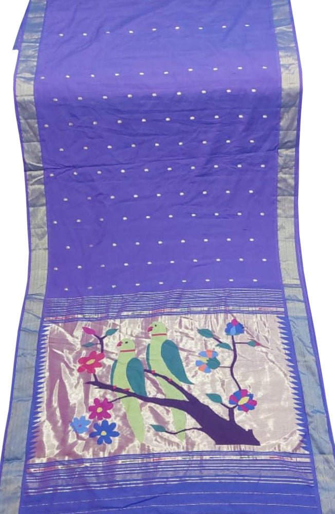 Purple Handloom Paithani Pure Cotton Saree - Luxurion World