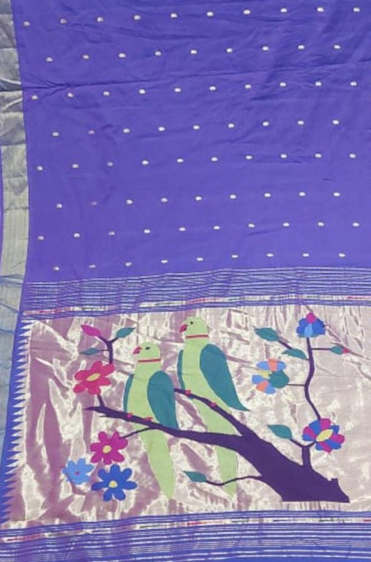 Purple Handloom Paithani Pure Cotton Saree - Luxurion World