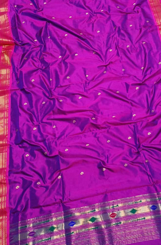 Purple Handloom Paithani Pure Silk Dupatta - Luxurion World