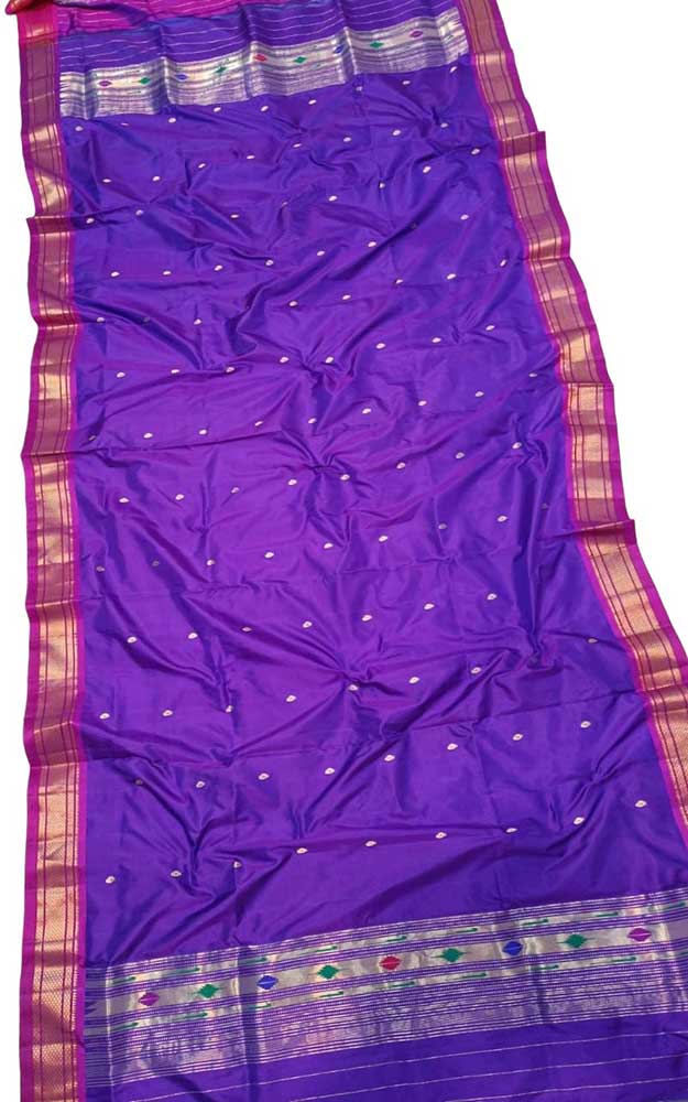 Purple Handloom Paithani Pure Silk Dupatta - Luxurion World